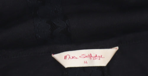Miss Selfridge Womens Black Lace Long Sleeve Cotton Blouse Size 14