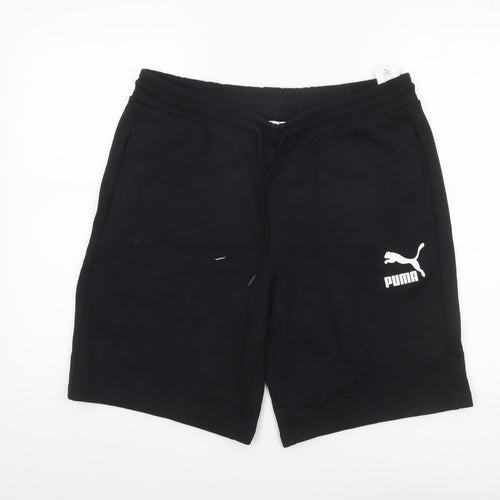 Puma Men Black Sweat Shorts L Regular Fit Elastic Waist Drawstring Pockets