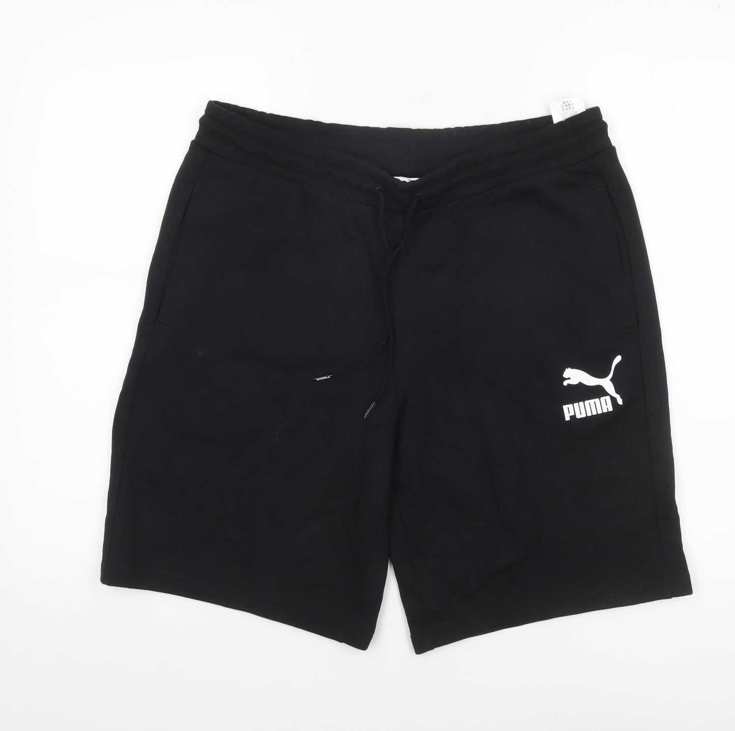 Puma Men Black Sweat Shorts L Regular Fit Elastic Waist Drawstring Pockets
