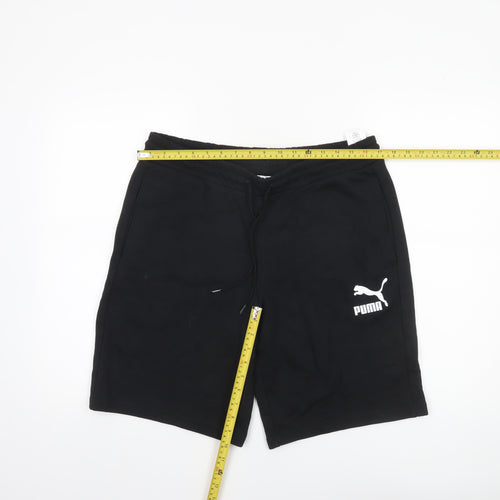 Puma Men Black Sweat Shorts L Regular Fit Elastic Waist Drawstring Pockets