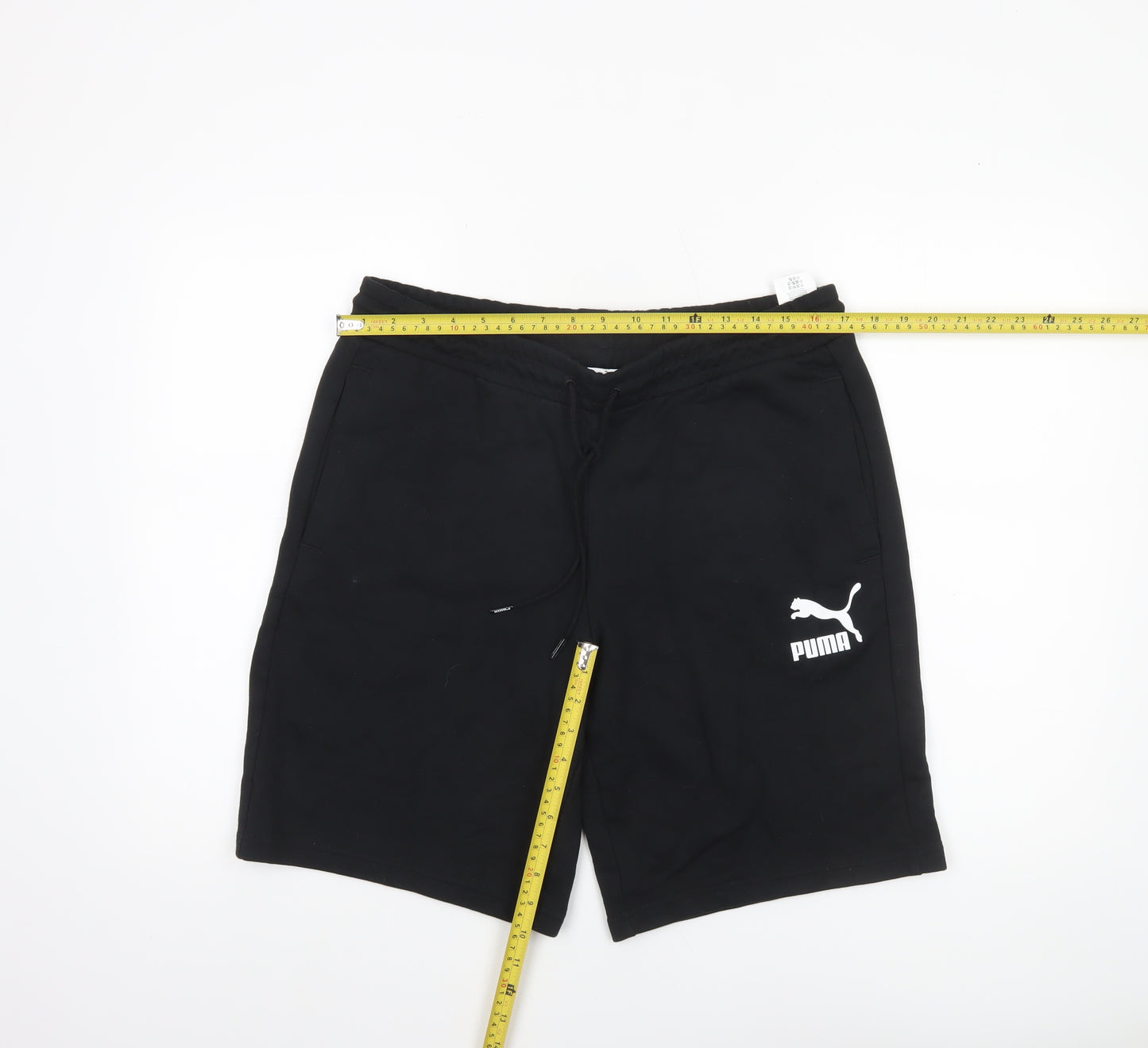 Puma Men Black Sweat Shorts L Regular Fit Elastic Waist Drawstring Pockets