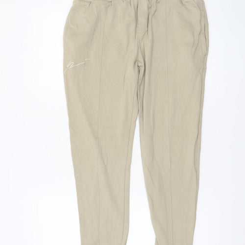 Prévu Women’s Beige Cotton Jogger Trousers L Elastic Waist Comfort Fit