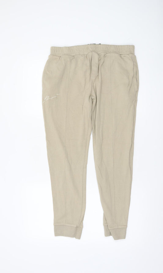 Prévu Women’s Beige Cotton Jogger Trousers L Elastic Waist Comfort Fit