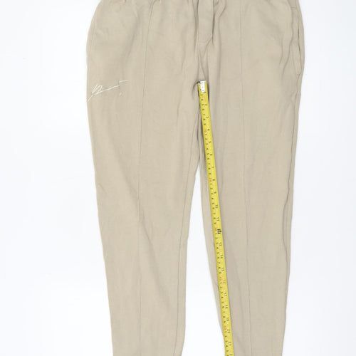 Prévu Women’s Beige Cotton Jogger Trousers L Elastic Waist Comfort Fit