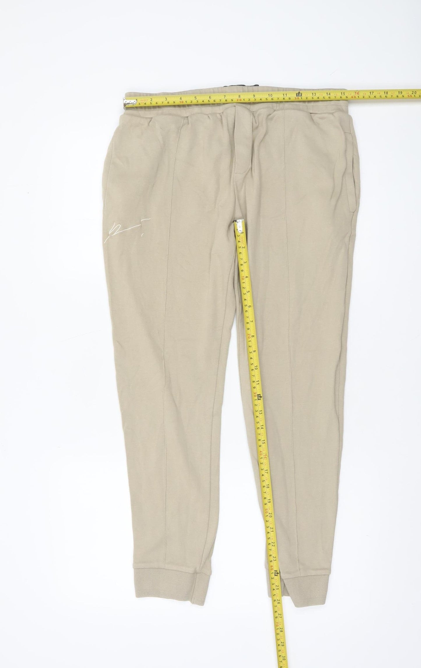 Prévu Women’s Beige Cotton Jogger Trousers L Elastic Waist Comfort Fit