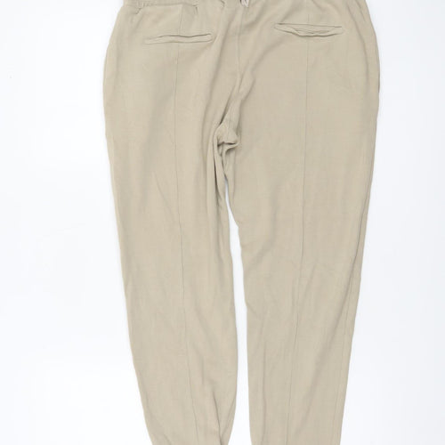 Prévu Women’s Beige Cotton Jogger Trousers L Elastic Waist Comfort Fit