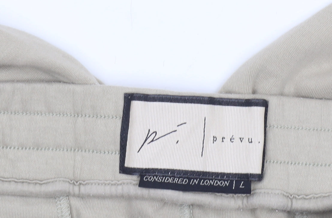 Prévu Women’s Beige Cotton Jogger Trousers L Elastic Waist Comfort Fit