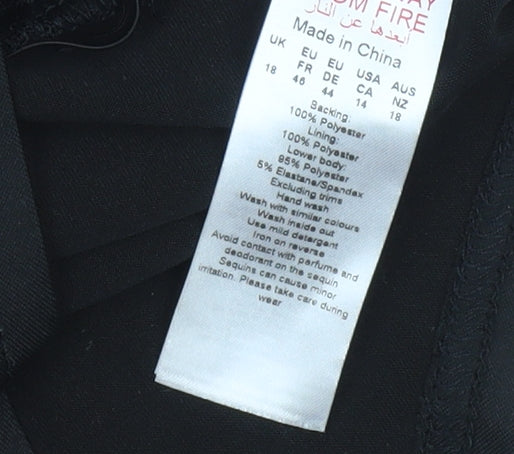 Boohoo Women Black & Gold Sequin Lace Long Sleeve Bodysuit UK 18