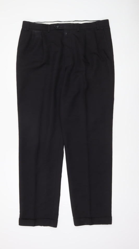 Marks and Spencer Men's Black 34 Regular Fit Pleated Dress Trousers