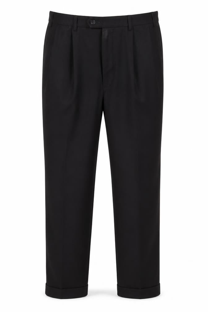 Marks and Spencer Men's Black 34 Regular Fit Pleated Dress Trousers