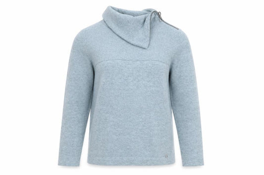 Front view of VIZ-A-VIZ Women’s Blue Cowl Neck Zip Detail Jumper, size UK 10