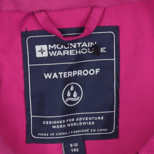 Mountain Warehouse Girls Pink Waterproof Hooded Rain Coat Jacket 9-10 Years