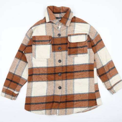 Quiz Women’s Brown Check Flannel Shacket Jacket Size S
