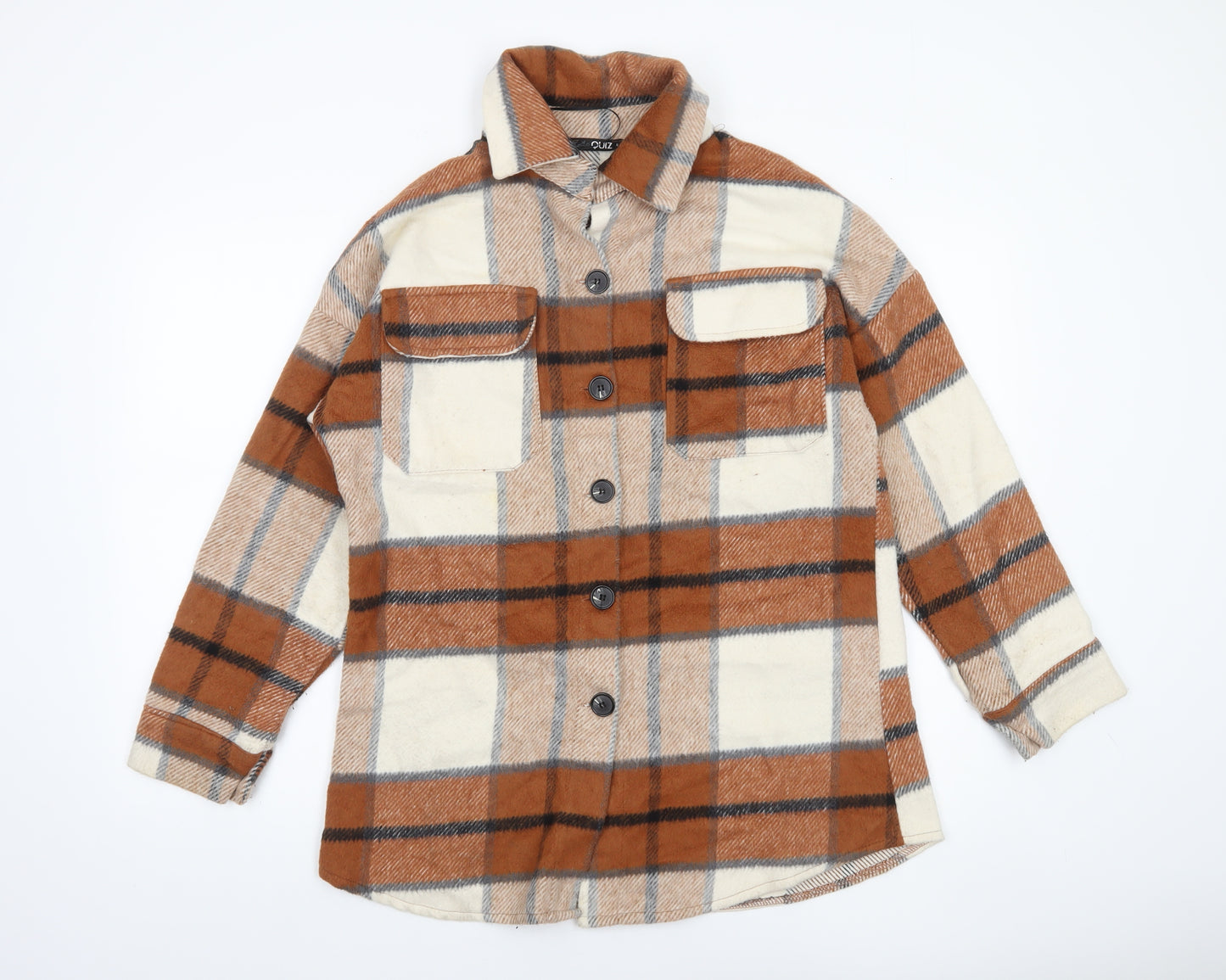 Quiz Women’s Brown Check Flannel Shacket Jacket Size S