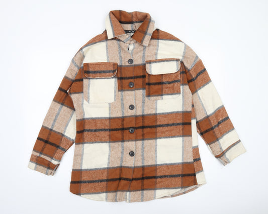 Quiz Women’s Brown Check Flannel Shacket Jacket Size S