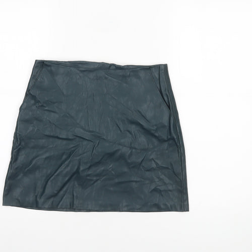 Pull & Bear Women Green Faux Leather Short Pencil Skirt Size 12