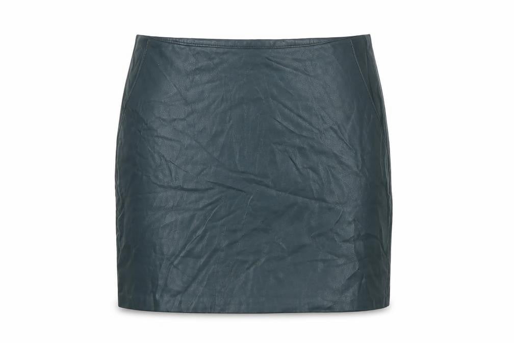 Pull & Bear Women Green Faux Leather Short Pencil Skirt Size 12