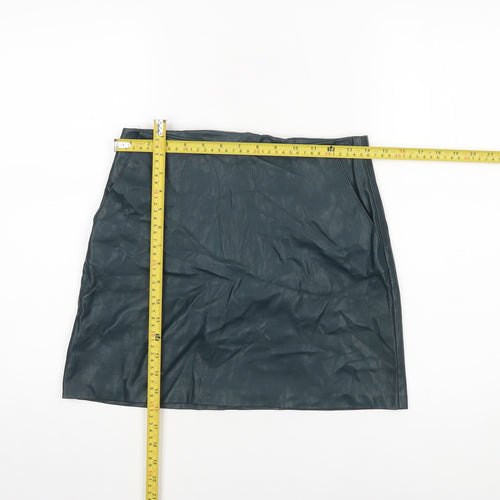 Pull & Bear Women Green Faux Leather Short Pencil Skirt Size 12