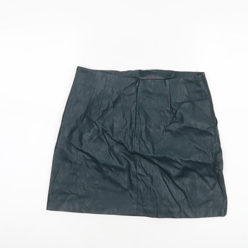 Pull & Bear Women Green Faux Leather Short Pencil Skirt Size 12