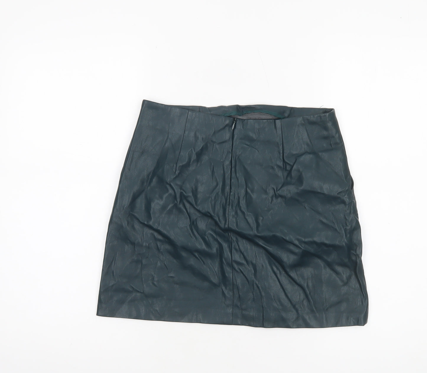 Pull & Bear Women Green Faux Leather Short Pencil Skirt Size 12