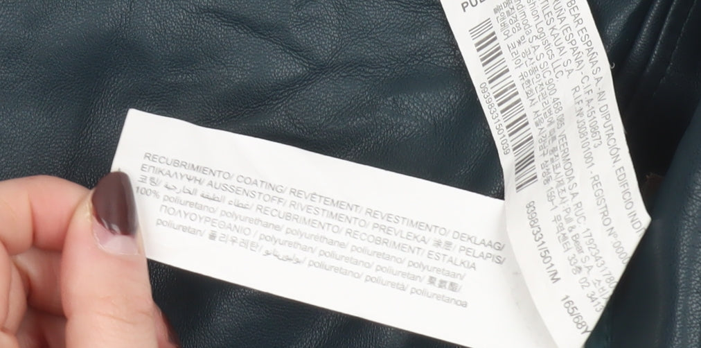 Pull & Bear Women Green Faux Leather Short Pencil Skirt Size 12