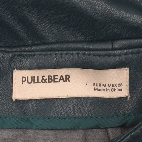 Pull & Bear Women Green Faux Leather Short Pencil Skirt Size 12