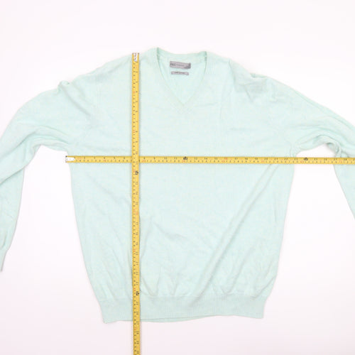 Marks and Spencer Men's Green XL V-Neck Pure Cotton Jumper