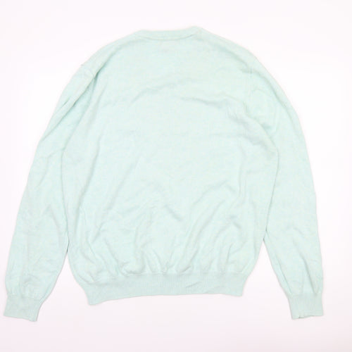 Marks and Spencer Men's Green XL V-Neck Pure Cotton Jumper
