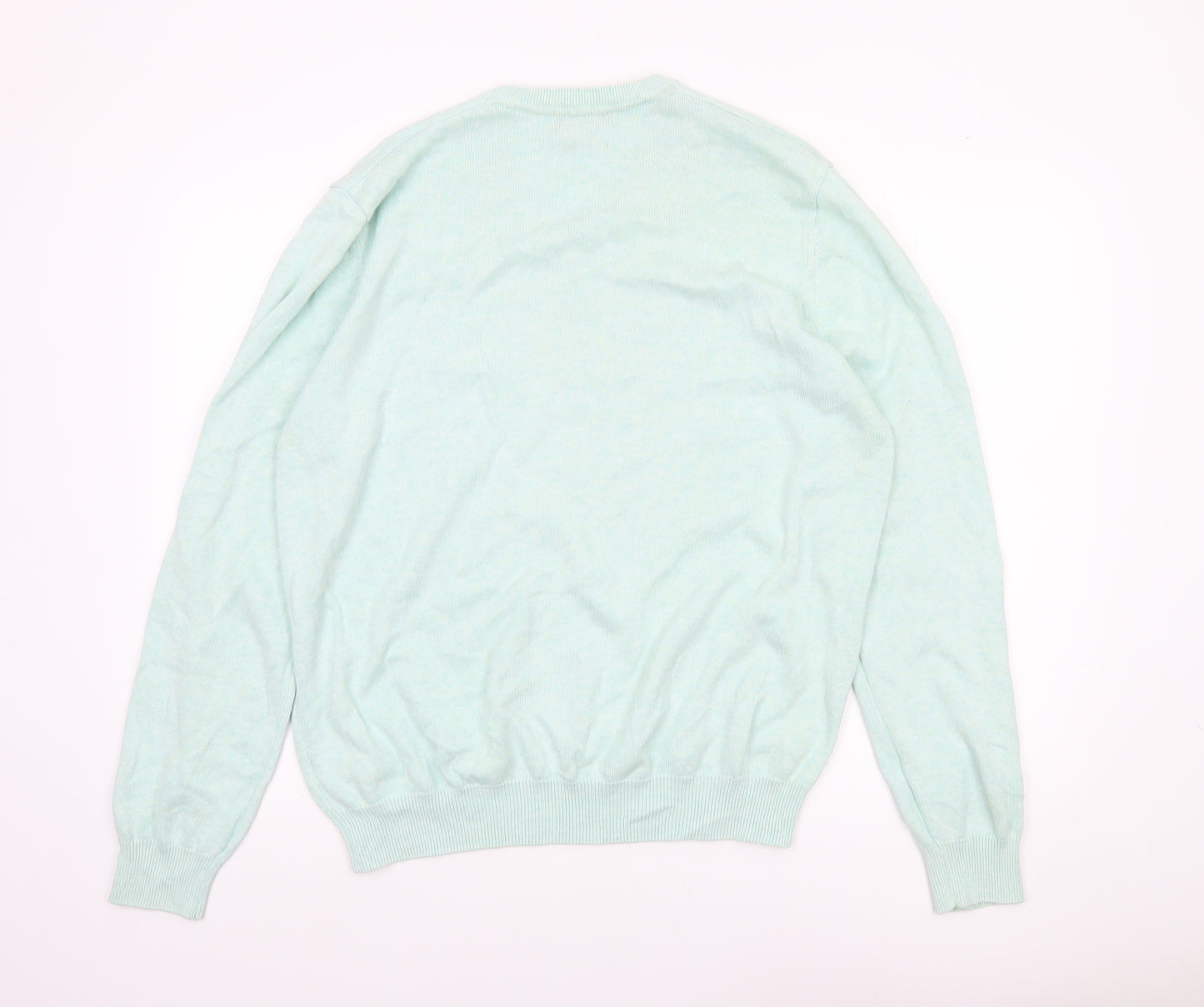 Marks and Spencer Men's Green XL V-Neck Pure Cotton Jumper