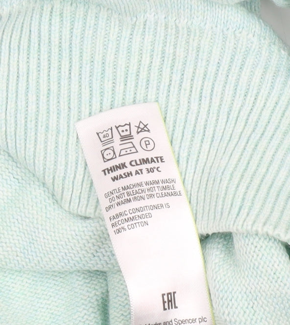 Marks and Spencer Men's Green XL V-Neck Pure Cotton Jumper