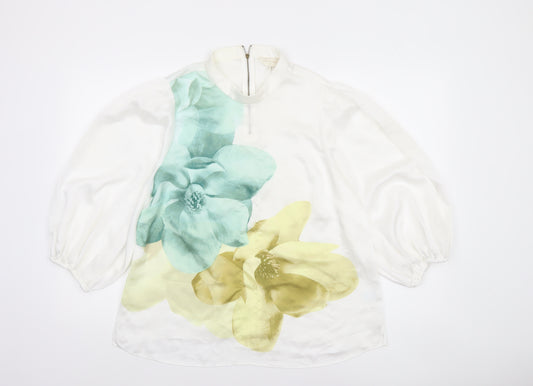 Ted Baker Women's Ivory Floral Silk Tunic Blouse Size 14