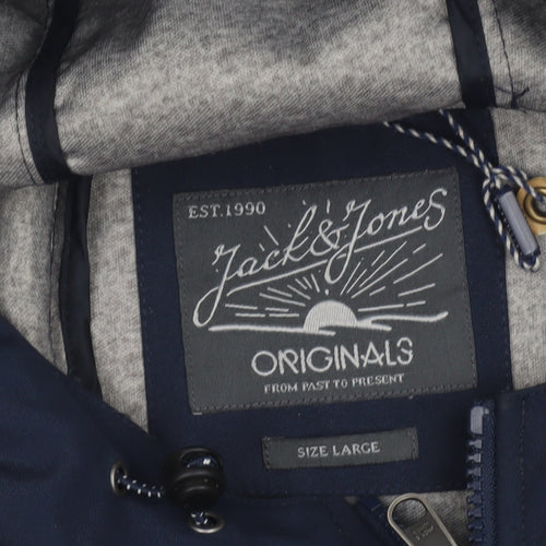 Jack & Jones Mens Navy Hooded Softshell Jacket Large Casual Windbreaker