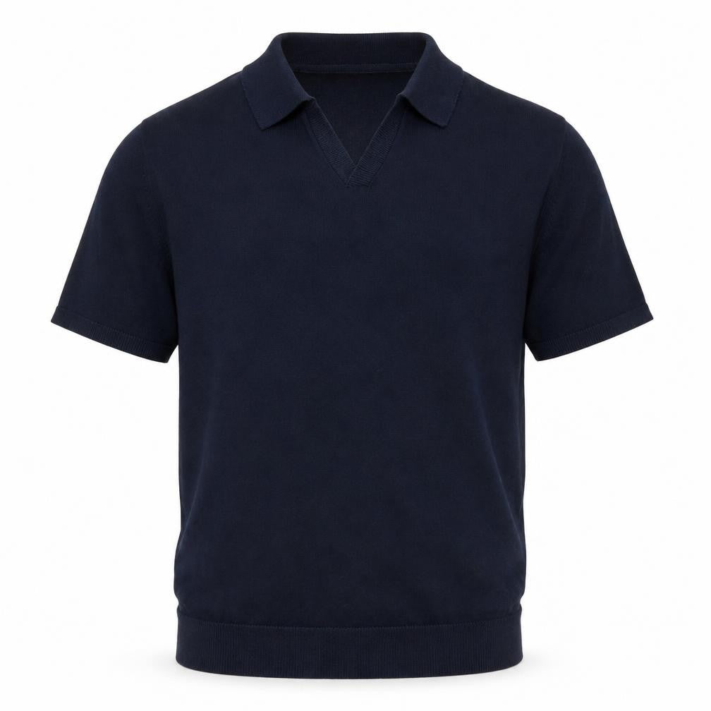 Front view of Gutteridge Men’s Blue Extrafine Cotton Short Sleeve Polo Shirt, size S