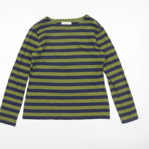 Seasalt Women Green Striped Long Sleeve Organic Cotton Sailor T-Shirt Size 12