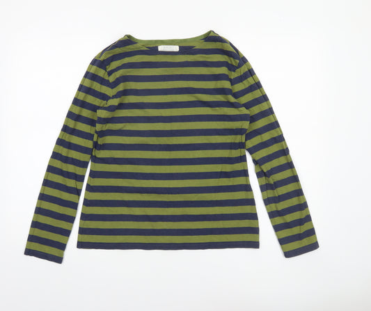 Seasalt Women Green Striped Long Sleeve Organic Cotton Sailor T-Shirt Size 12