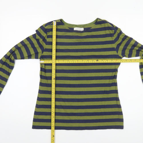 Seasalt Women Green Striped Long Sleeve Organic Cotton Sailor T-Shirt Size 12