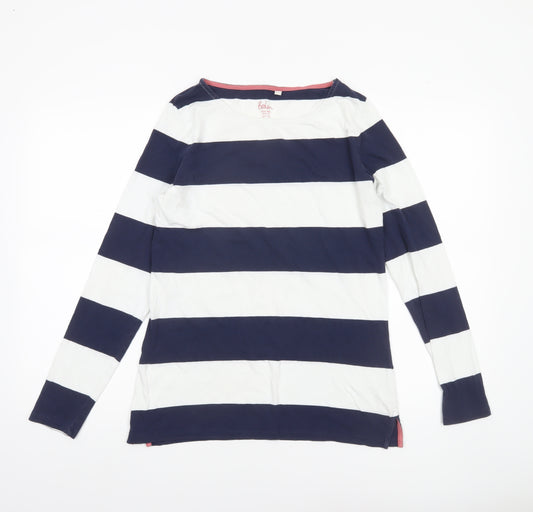 Boden Women Navy White Striped Long Sleeve Boat Neck T-Shirt UK 12 Cotton