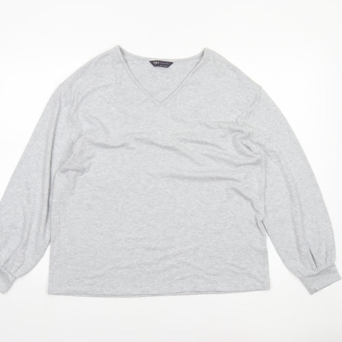 Marks and Spencer Womens Grey V-Neck Glitter Knit Jumper Size 14