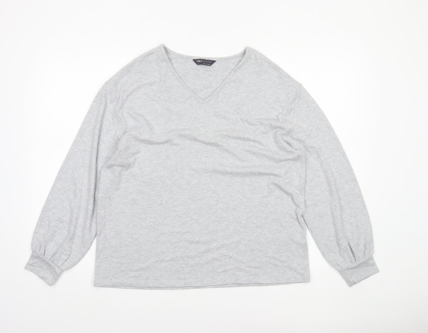 Marks and Spencer Womens Grey V-Neck Glitter Knit Jumper Size 14