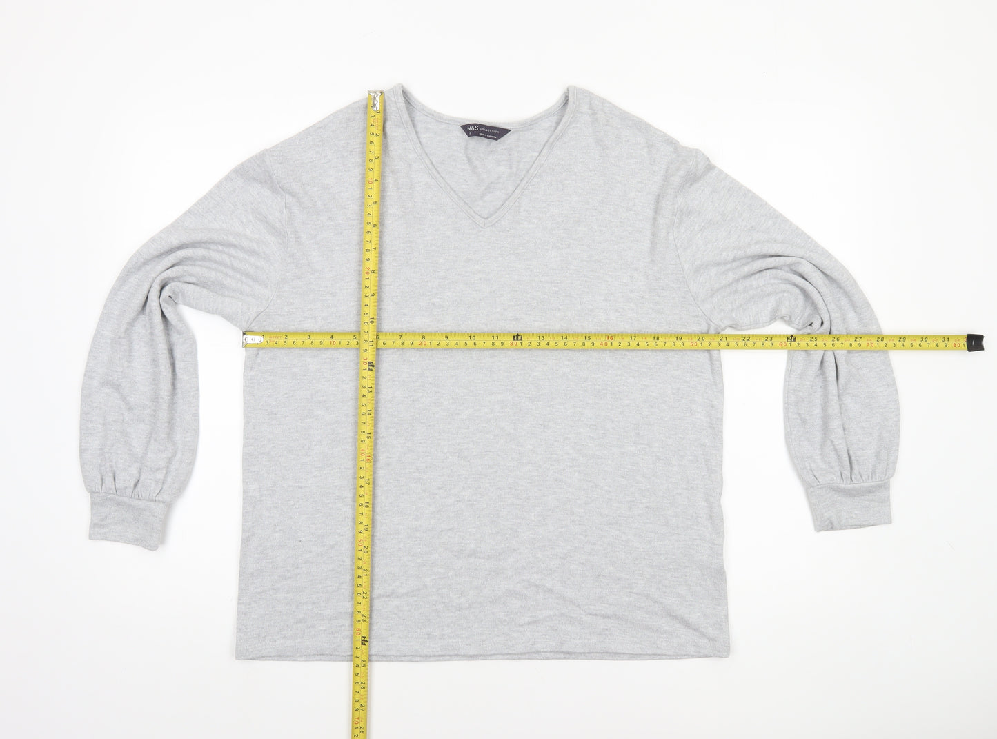 Marks and Spencer Womens Grey V-Neck Glitter Knit Jumper Size 14