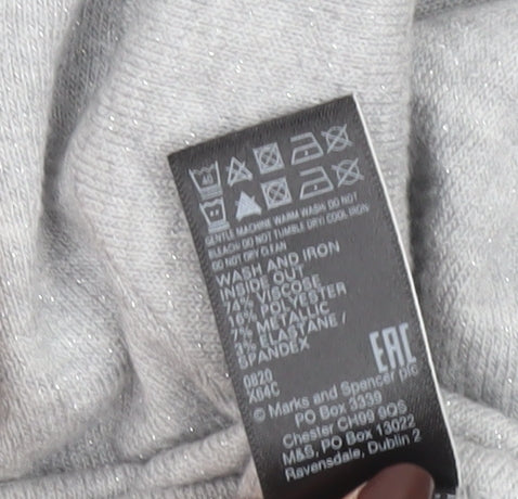 Marks and Spencer Womens Grey V-Neck Glitter Knit Jumper Size 14