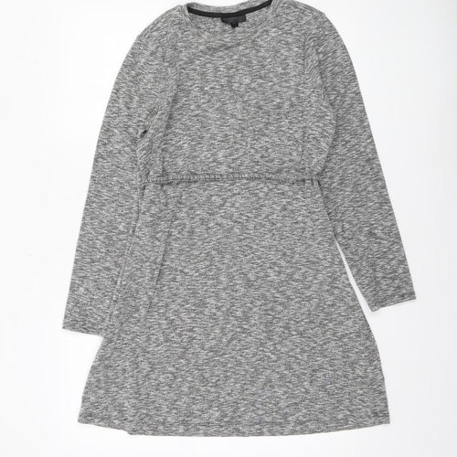 Topshop Women Grey A-Line Long Sleeve Cotton Dress UK 10
