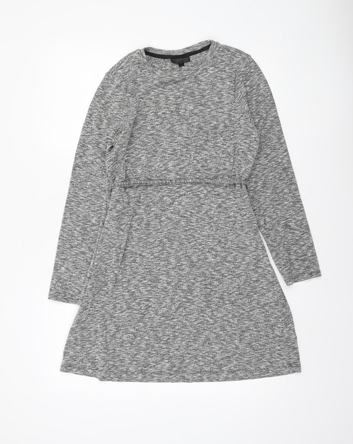 Topshop Women Grey A-Line Long Sleeve Cotton Dress UK 10