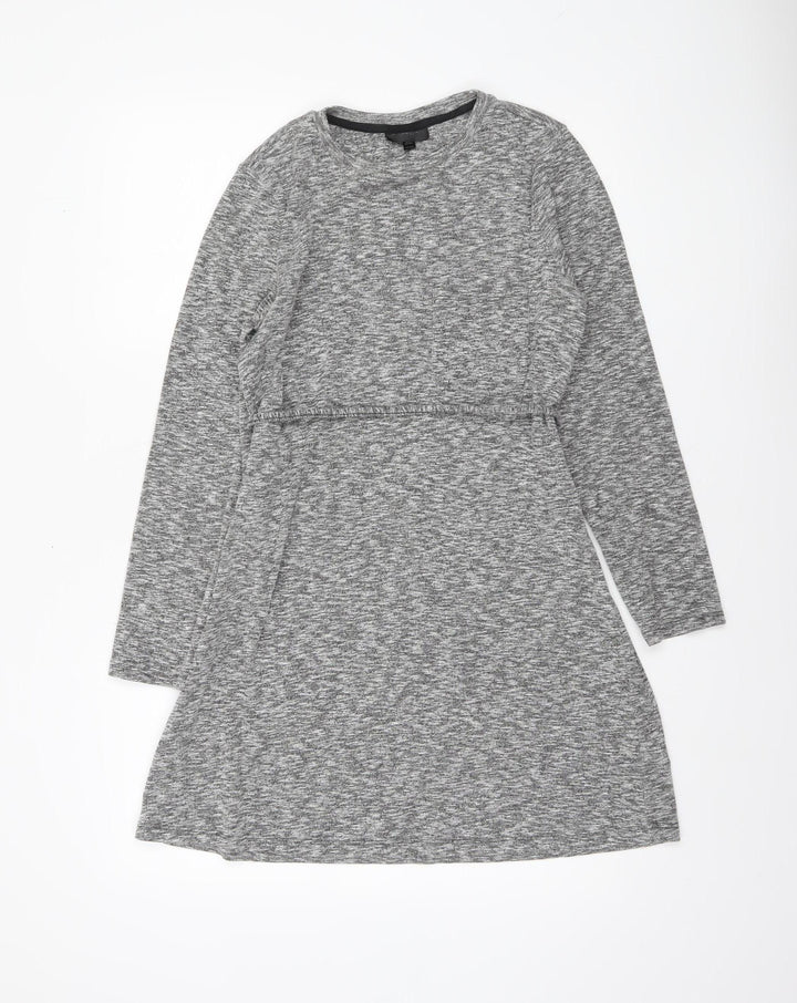 Topshop Women Grey A-Line Long Sleeve Cotton Dress UK 10