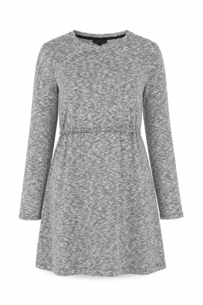 Topshop Women Grey A-Line Long Sleeve Cotton Dress UK 10