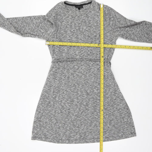 Topshop Women Grey A-Line Long Sleeve Cotton Dress UK 10