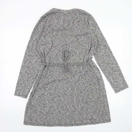 Topshop Women Grey A-Line Long Sleeve Cotton Dress UK 10