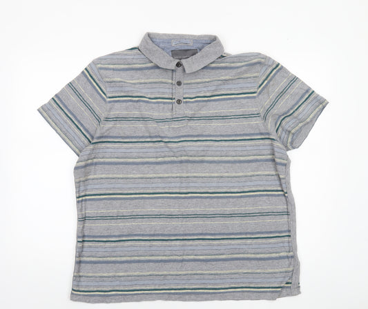 Rocha John Rocha Men's Grey Striped Cotton Polo Shirt XL