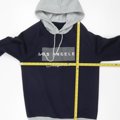 SHEIN Men's Navy & Grey Pullover Hoodie Small Graphic Print