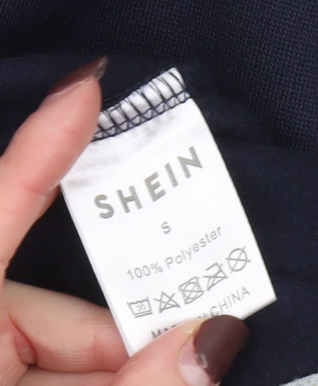 SHEIN Men's Navy & Grey Pullover Hoodie Small Graphic Print